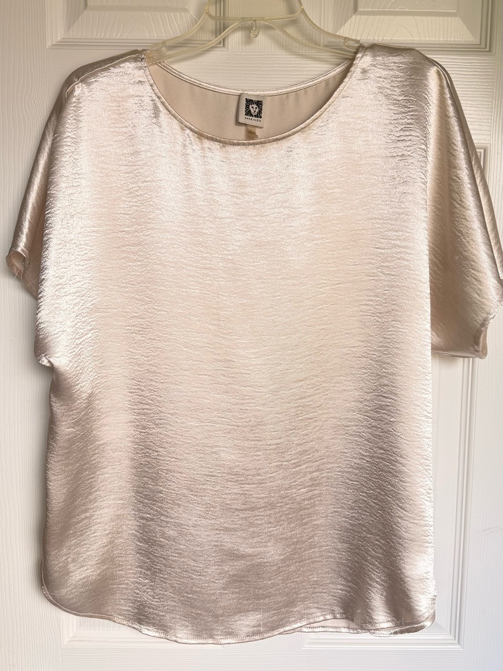 Anne Klein Satin Short Sleeve Blouse in Light Champagne